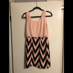 Pink/navy chevron dress